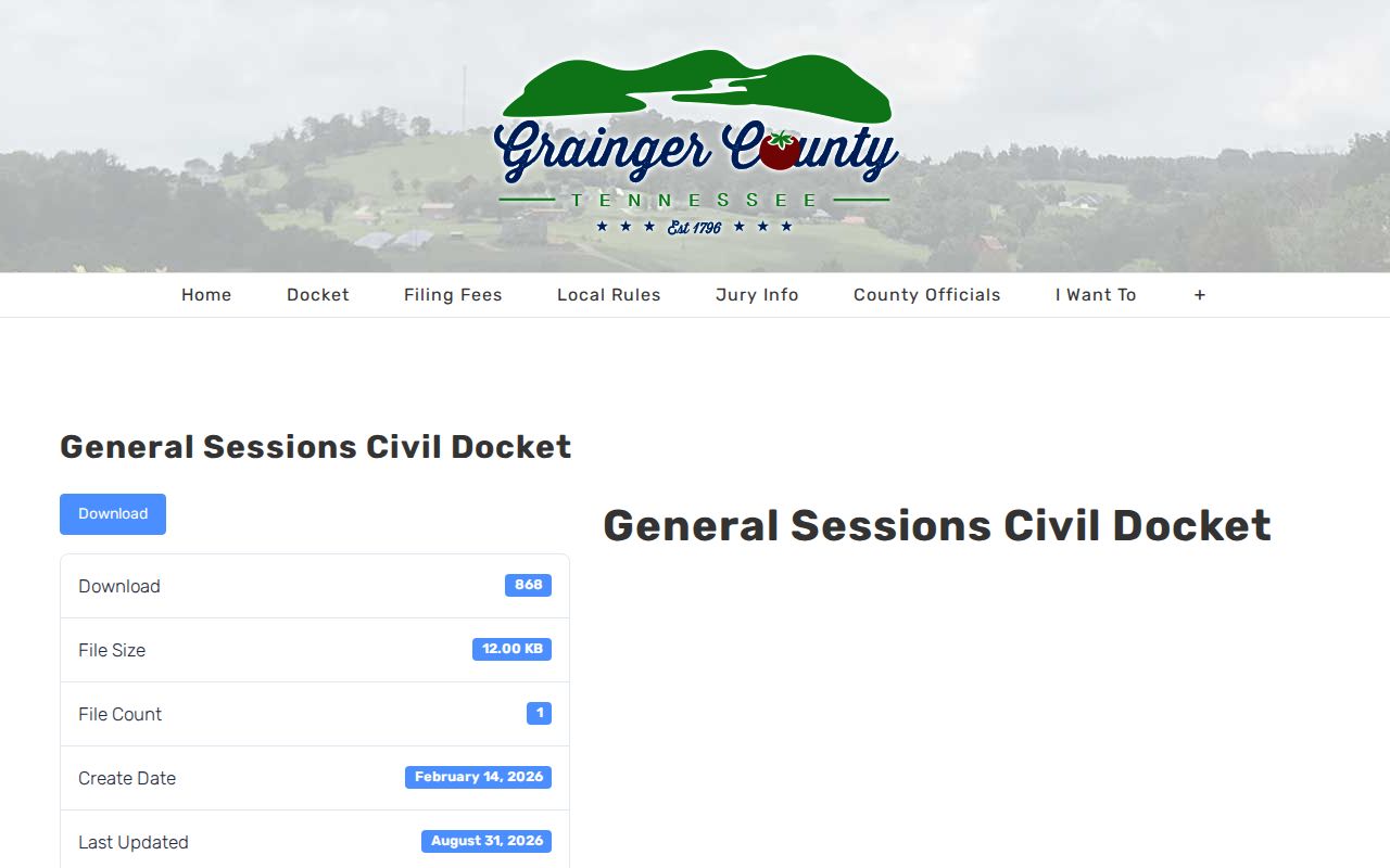 Grainger County General Sessions civil docket download page