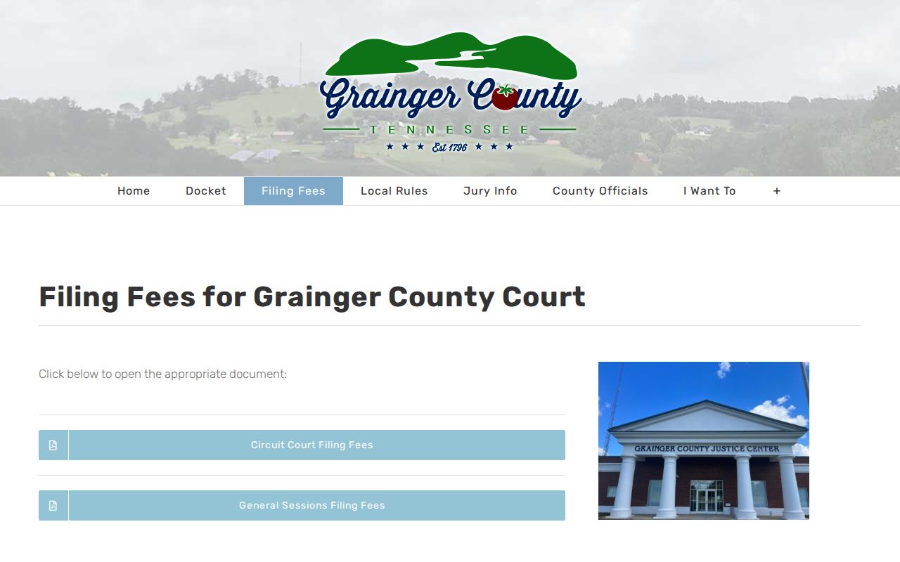 Grainger County civil filing fee index
