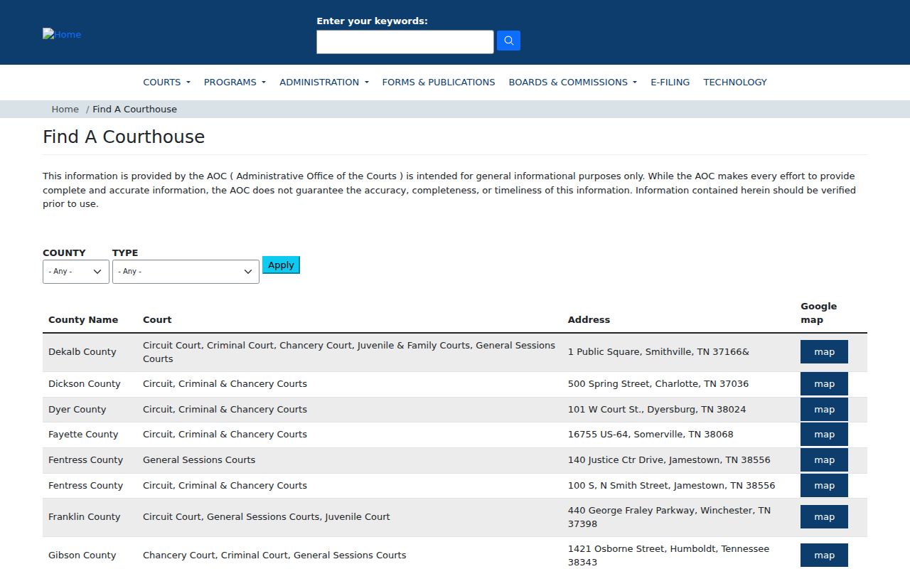 Grainger County court docket courthouse directory