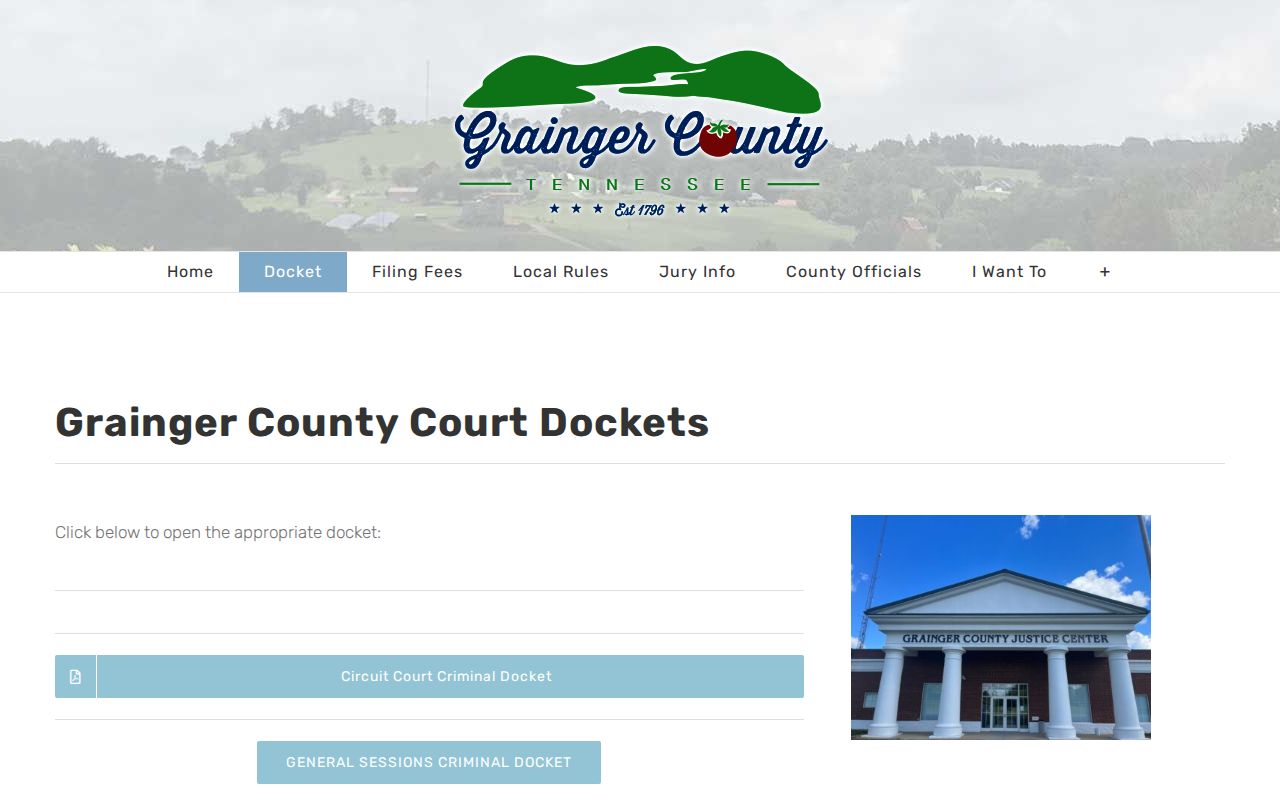 Grainger County court docket official report index