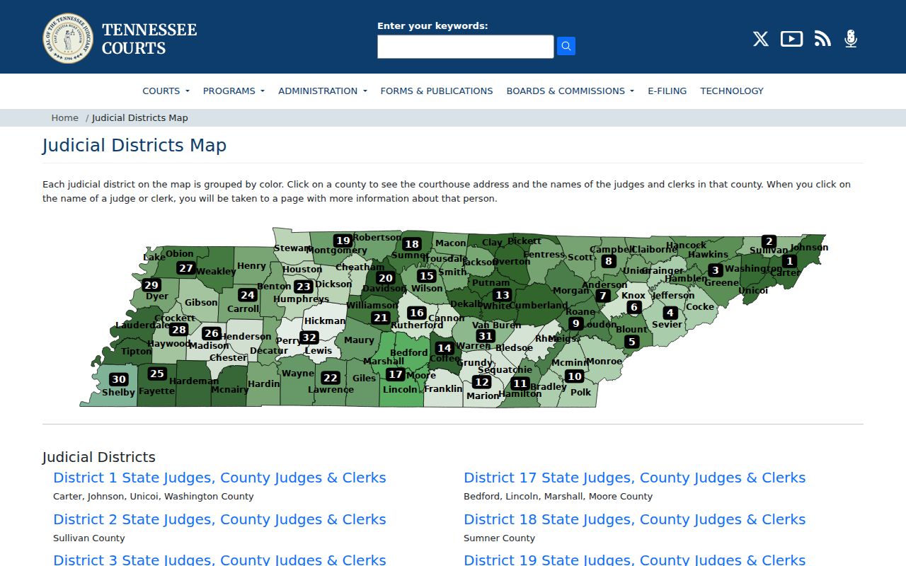 Grainger County court docket Fourth Judicial District map