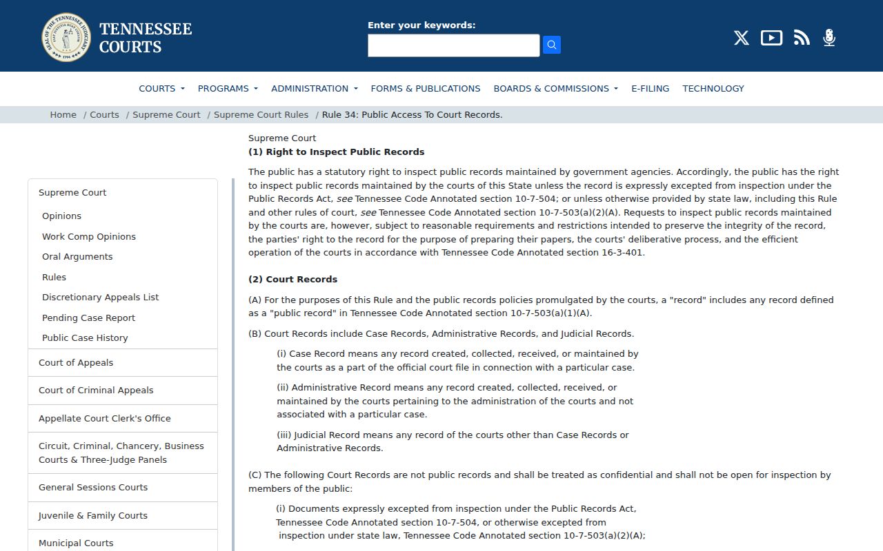 Grainger County court records Rule 34 access