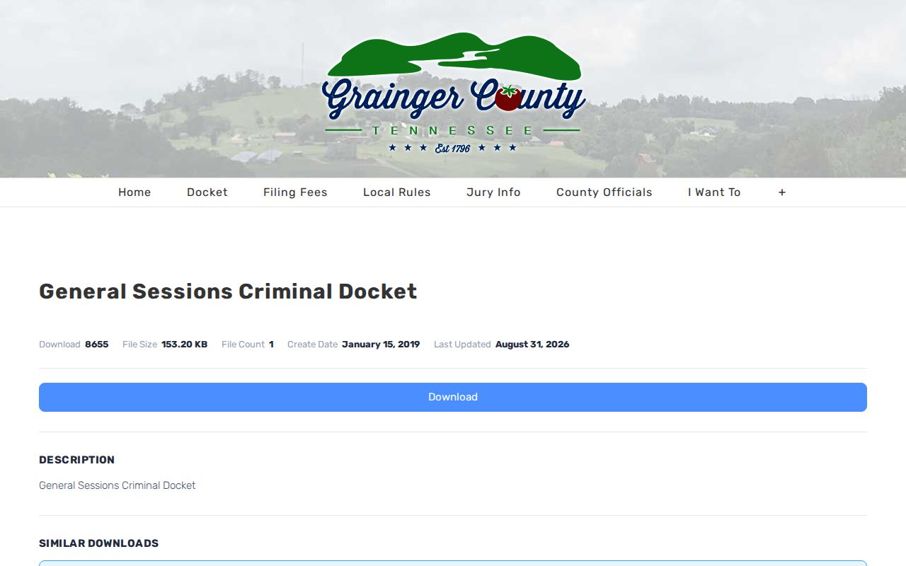 Grainger County General Sessions criminal docket download page