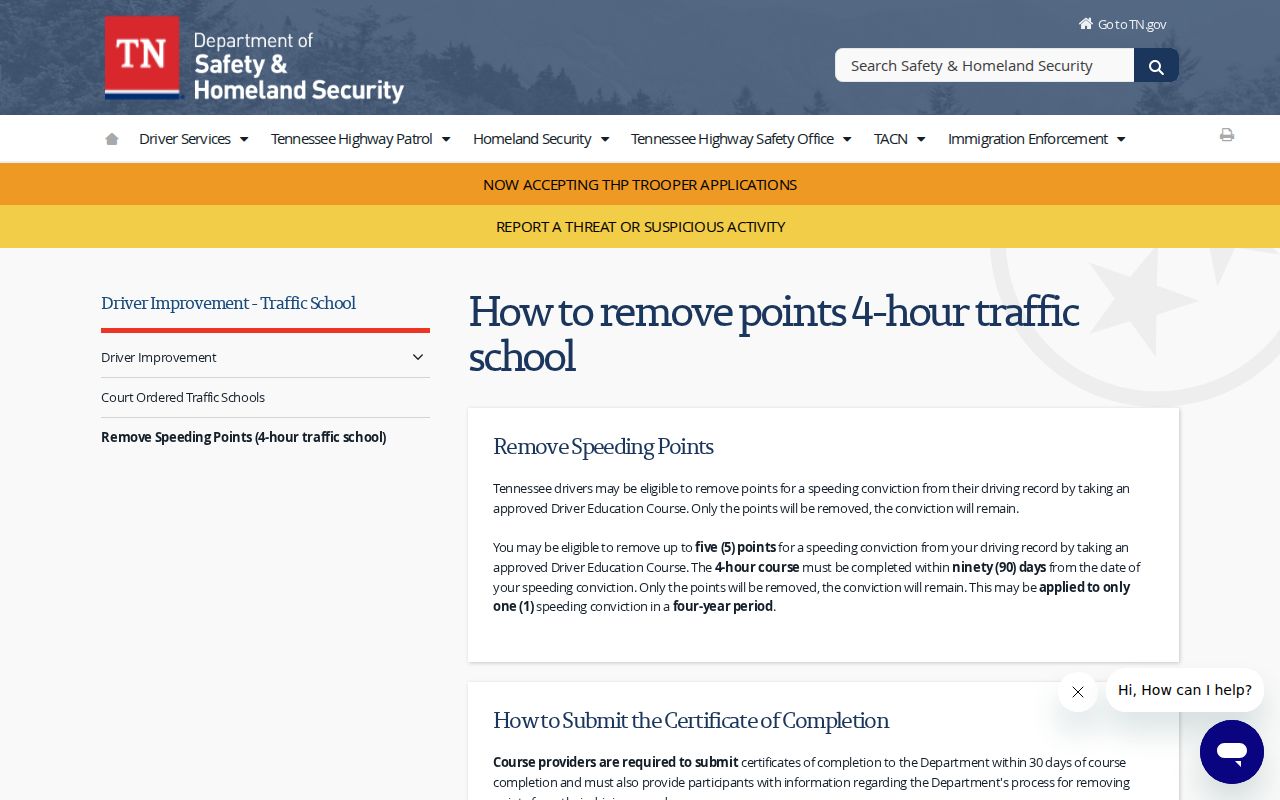 Grainger County traffic court Tennessee driver guidance