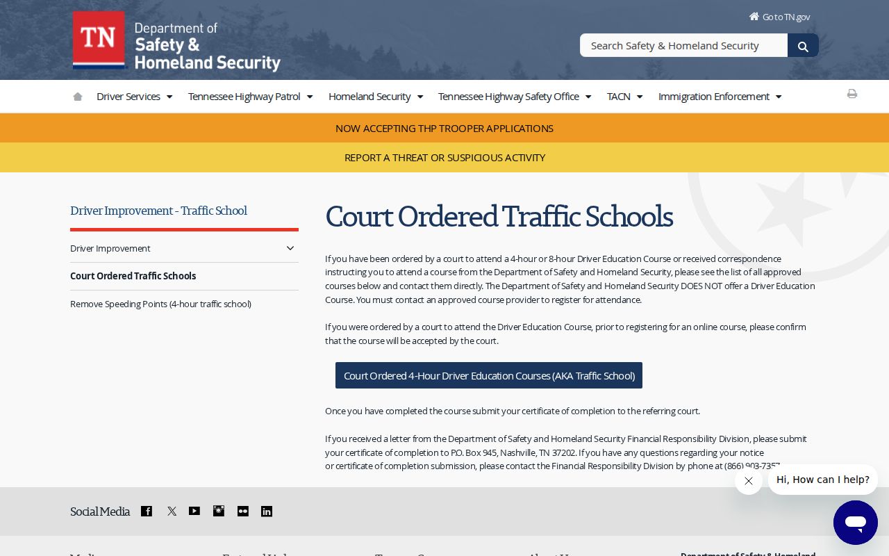 Grainger County traffic court ordered school guidance