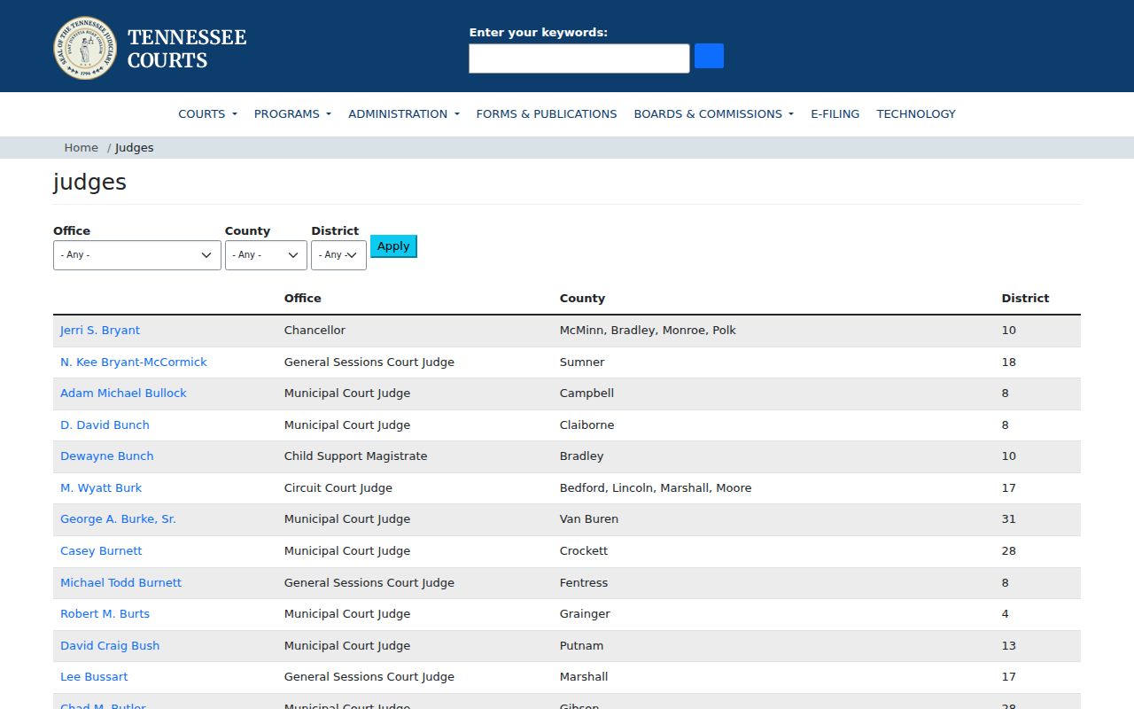 Rutledge court records municipal judge directory